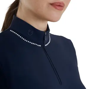 Reitpolo mit Reißverschluss und Perlen am Kragen für Damen Equestro Slim Fit image-4