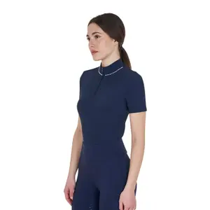 Reitpolo mit Reißverschluss und Perlen am Kragen für Damen Equestro Slim Fit image-2