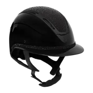 Polo riding helmet with visor, diamonds and shiny shell for women Equestro Apocalypse