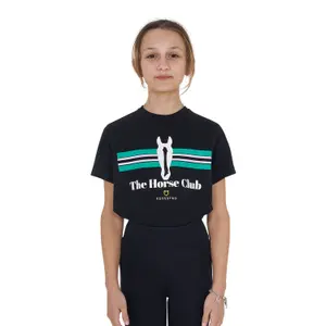 Gestreepte katoenen T-shirt voor meisjes Equestro Horse Club image-0