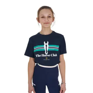 Gestreepte katoenen T-shirt voor meisjes Equestro Horse Club image-0
