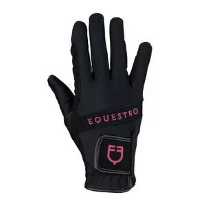 Technical fabric riding gloves with multicoloured logo Equestro image-0