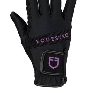 Technical fabric riding gloves with multicoloured logo Equestro image-2