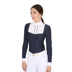 Long sleeve pleated cotton competition polo for women Equestro