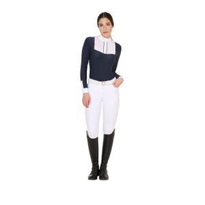 Long sleeve pleated cotton competition polo for women Equestro image-2