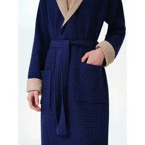 Waffle Hooded Robe with Collar Women Esli image-2