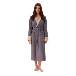 Waffle Hooded Robe with Collar Women Esli image-0