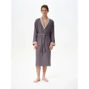 Waffle Hooded Robe with Collar Women Esli image-1