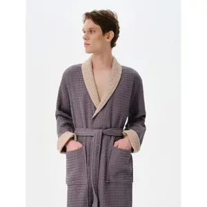 Waffle Hooded Robe with Collar Women Esli image-2