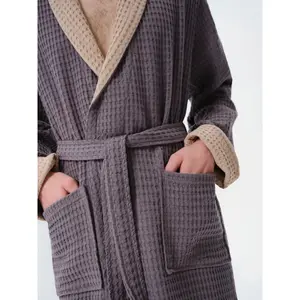 Waffle Hooded Robe with Collar Women Esli image-4