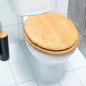 Asiento de inodoro con bisagras de acero ajustables Estia Home Art Bamboo Essentials image-3