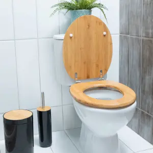 Asiento de inodoro con bisagras de acero ajustables Estia Home Art Bamboo Essentials image-4
