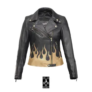 Leather motorcycle jacket for women Eudoxie Burn