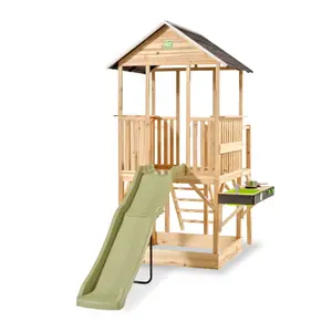 Maisonnette in legno con scivolo e cucina e area sabbiosa Exit Toys Panorama 550