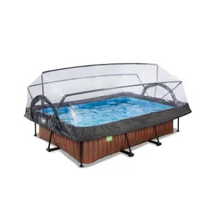 Piscina con bomba de filtración y cúpula para niños Exit Toys Wood 220 x 150 x 65 cm