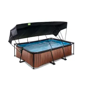 Piscine avec pompe filtrante et voile d'ombrage enfant Exit Toys Wood 220 x 150 x 65 cm image-0