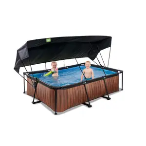 Piscine avec pompe filtrante et voile d'ombrage enfant Exit Toys Wood 220 x 150 x 65 cm image-1