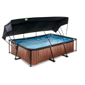 Piscine avec pompe filtrante et voile d'ombrage enfant Exit Toys Wood 300 x 200 x 65 cm image-1