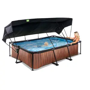 Piscine avec pompe filtrante et voile d'ombrage enfant Exit Toys Wood 300 x 200 x 65 cm image-2