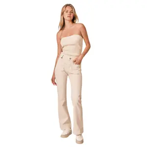 Bootcut-Jeans beige halbhohe Taille aus Baumwolle Stretch Damen F.A.M. Paris Bella image-0
