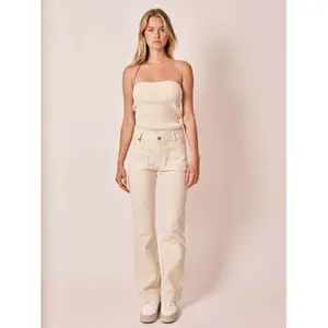 Bootcut-Jeans beige halbhohe Taille aus Baumwolle Stretch Damen F.A.M. Paris Bella image-1