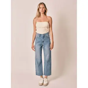 Women's 7/8 high-waisted blue straight-leg cotton jeans F.A.M. Paris Pola image-1