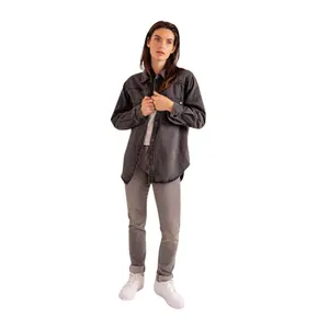 Women's oversized carbon denim shirt with cotton pockets F.A.M. Paris Sofia image-0