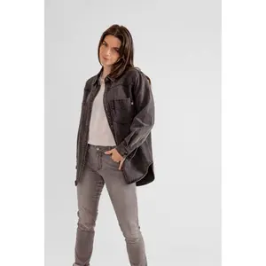 Women's oversized carbon denim shirt with cotton pockets F.A.M. Paris Sofia image-1