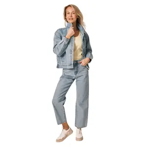 Veste en jean bleu oversize manches ballon en coton femme F.A.M. Paris Vicky Embro image-0