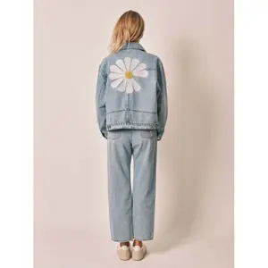 Veste en jean bleu oversize manches ballon en coton femme F.A.M. Paris Vicky Embro image-2