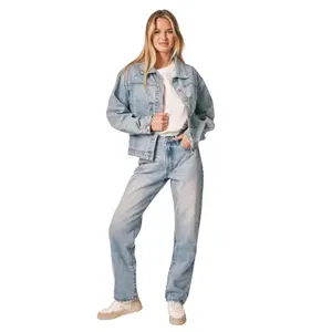 Veste en jean bleu oversize manches ballon en coton femme F.A.M. Paris Vicky Embro image-0