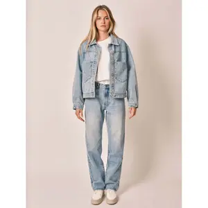 Veste en jean bleu oversize manches ballon en coton femme F.A.M. Paris Vicky Embro image-1