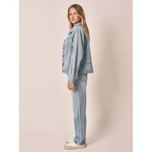 Veste en jean bleu oversize manches ballon en coton femme F.A.M. Paris Vicky Embro image-3