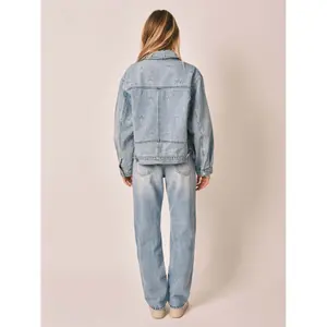 Veste en jean bleu oversize manches ballon en coton femme F.A.M. Paris Vicky Embro image-2