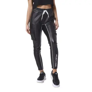 Jogginghose mit Kontrastpaspel und Stickerei aus Kunstleder für Frauen Project X Paris image-0