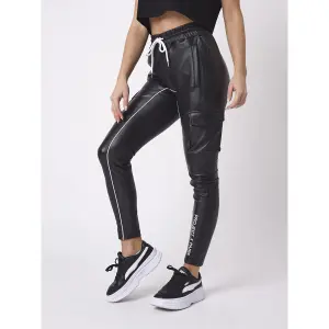 Jogginghose mit Kontrastpaspel und Stickerei aus Kunstleder für Frauen Project X Paris image-3