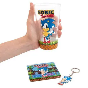 Schlüsselanhänger, Glas und Untersetzer Fizz Creations Sonic the Hedgehog Classic