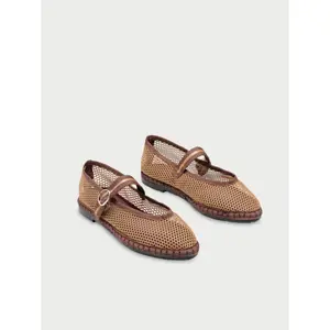 V Neck Mesh Ballerinas Women Flabelus image-1