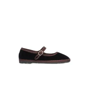 Velvet Bow Fastening Ballerinas Women Flabelus Mary Jane