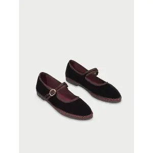 Velvet Bow Fastening Ballerinas Women Flabelus Mary Jane image-1
