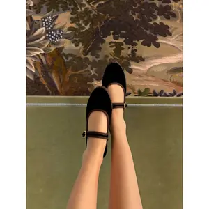 Velvet Bow Fastening Ballerinas Women Flabelus Mary Jane image-3
