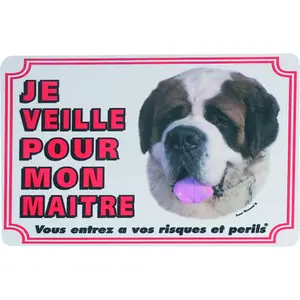 Panel de señalización Flamingo Attention Au Chien Fr Saint-Bernard image-0