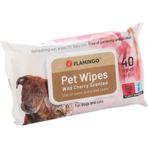 Reinigingsdoekjes voor honden voor verzorging met wilde kersen geur Flamingo Reini image-1