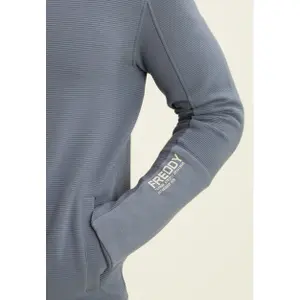 Zippowany sweter w paski z nadrukiem na rękawie Freddy image-5