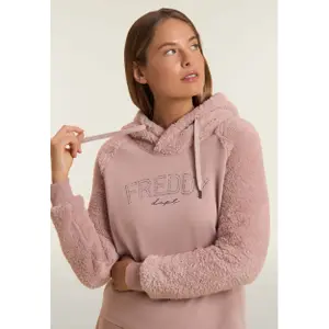 Damen Hoodie mit gekreuzter Kapuze und Sherpa-Ärmeln Freddy image-3