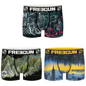 Children's landscape printed recycled polyester boxer shorts Freegun (x3) image-0