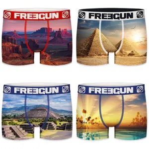 Children's landscape print boxer shorts in recycled polyester Freegun (x4) image-0
