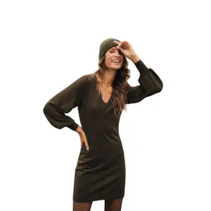 23322510-f606-robe-a-manches-longues-femme-freeman-t-porter-rosaland-plain-color-kombu-green