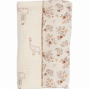 Cotton Muslin Swaddle for Babies FreeON by Bubaba Beige Elephants image-0