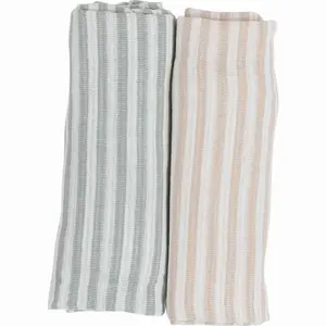 Cotton Muslin Swaddle for Babies FreeON by Bubaba Green Stripes image-0